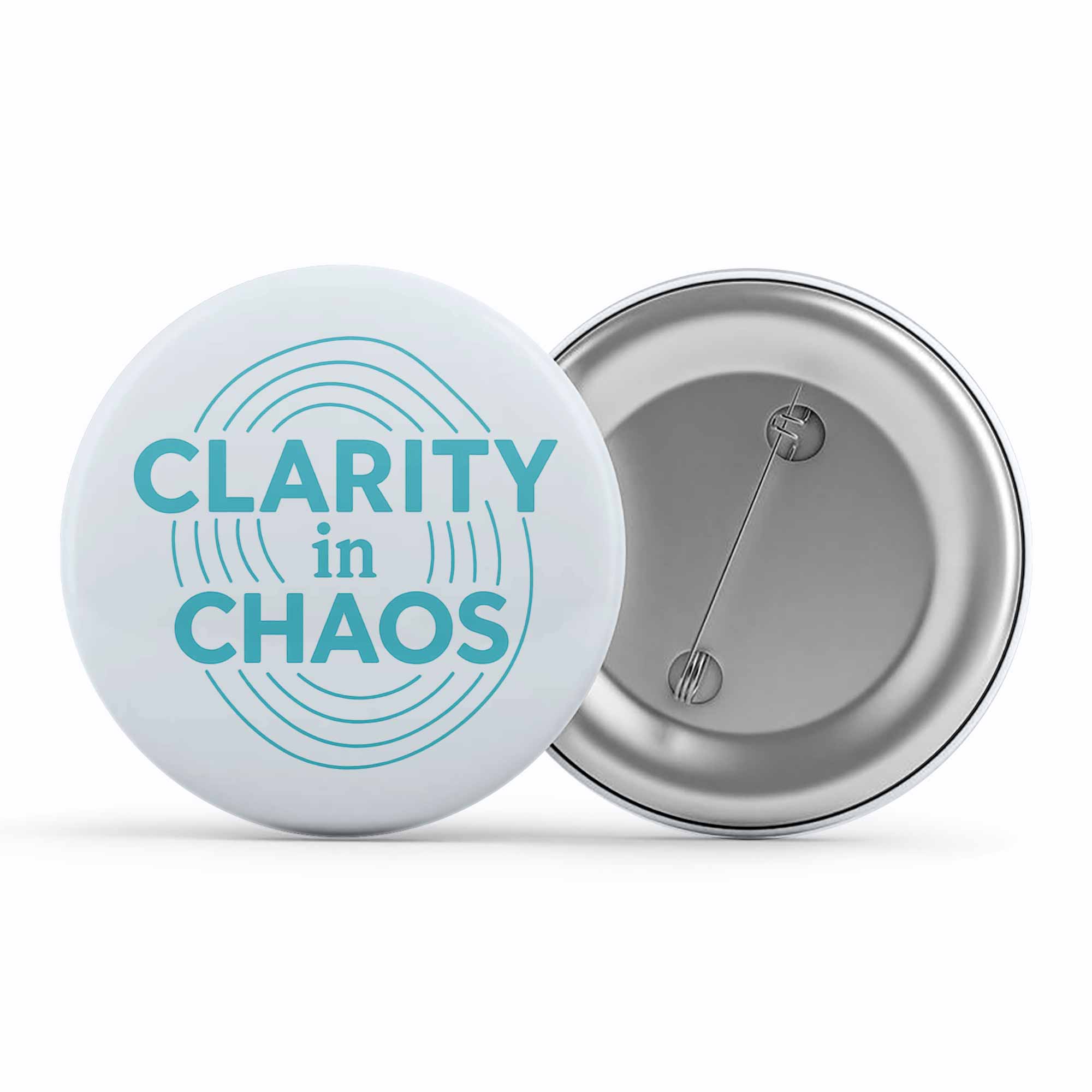 risers club clarity in chaos badge pin button printed graphic stylish buy online india the banyan tee tbt men women girls boys unisex